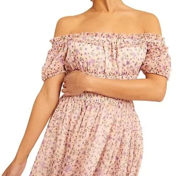 Rachel Parcell Off-The-Shoulder Chiffon Smocked Watercolor Midi Dress New 2/XS - Picture 6 of 16